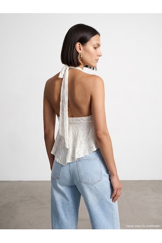 Dilvin 21228 Dantel Halter Yaka Top-ekru