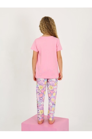 Kız Çocuk Kısa Kollu %100 Pamuklu Pijama Takımı Be Kind Koyu Pembe