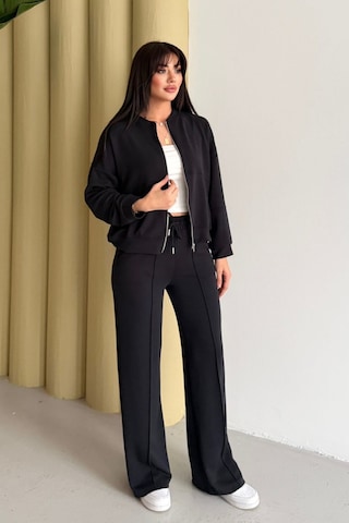 Balenbi Kadın Oversize Fermuarlı Modal Spor Takım Wide Leg Bol Paça 1194 - Form Serisi Siyah