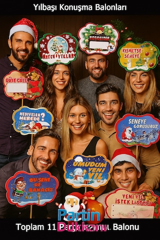 Yılbaşı Konuşma Balonu 11'li Karışık Komik Yazılı Parti Seti
