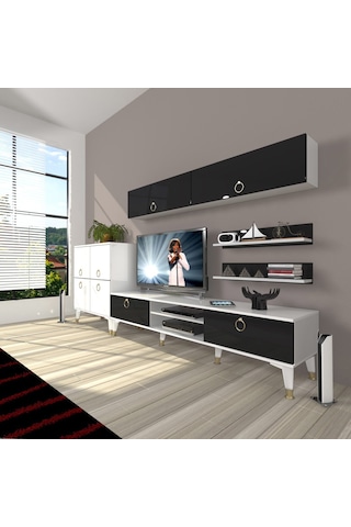 Decoraktiv Eko 6y Mdf Dvd Gold Tv Ünitesi Tv Sehpası Beyaz - Siyah