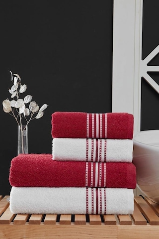 Elvin 4'lü Banyo Havlusu Seti 50x90 + 70x140 Cm Bordo
