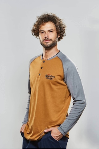 Pjs Erkek Kışlık Uzun Kol Hardal Pijama Takımı - Hardal