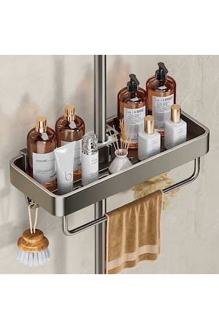 Mufunye Banyo Duş Rafı, Aluminyum Malzeme, Delme Yok Kurulum, Kaldırım Deseni, Ev/hotel Kullanıma Uygun, Siyah-gri, Tek Katlı Diğer