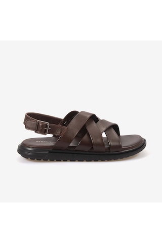Kemal Tanca Erkek Kauçuk Tabanlı Deri Comfort Günlük Çapraz Bantlı Sandalet 555 Kahverengi