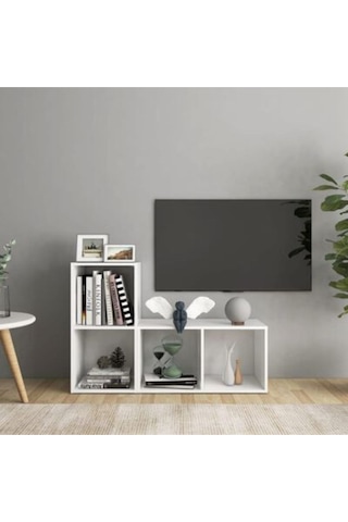 Tdesıgno Belgin Kitaplıklı Televizyon Sehpası - Ünitesi -kitaplık-beyaz 90 Cm 4 Raflı Beyaz