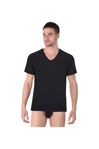 Thermoform Bambu Erkek V Yaka Tişört Kısa Kollu Fanila Atlet Ve Slip Külot Seti Siyah Çok Renkli