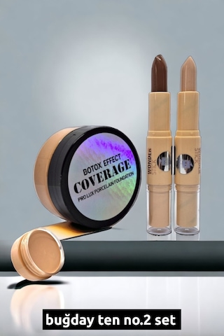 Wonderway Yoğun Kapatıcı Porselen Fondöten & Kontür Set
