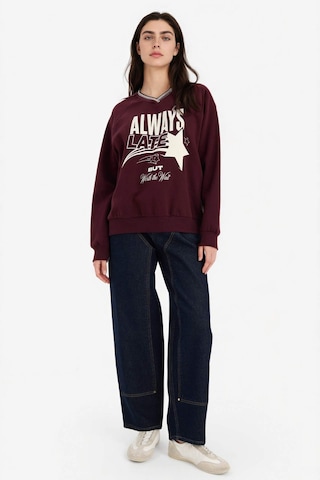 Defacto Oversıze Geniş Kalıp V Yaka Baskılı Kalın Kumaş Sweatshirt G9598ax26spbr171 Bordo-br171
