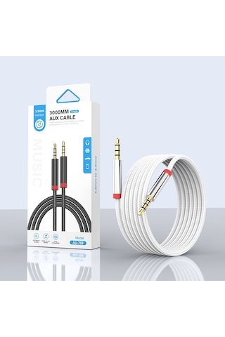 Ekılıf - Aux Audio Kablo 3.5mm 3m Au-708 Örgü Tasarımlı Aux Audio Kablo 3.5mm 3m - Beyaz - T37801 Beyaz