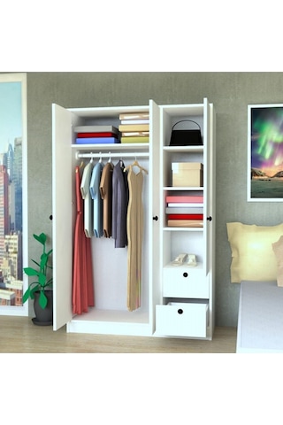 k-anm 3 Kapaklı 2 Çekmeceli 110 Cm Gardırop