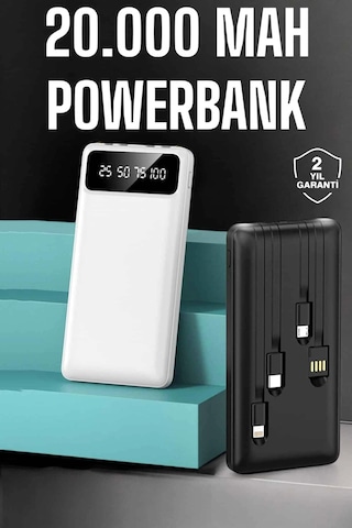 Powerbank 20.000 Mah Dijital Göstergeli Lcd Ekran Uzun Pil Ömrü Çok Renkli
