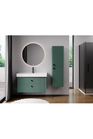 Denko Marsilya 100 Cm Beyoğlu Yeşil Banyo Dolabı Takımı Ve Boy Dolabı Antrasit