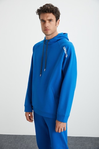 Grımelange Malagos Erkek Içi Polarlı Yumuşacık 3 Iplik Içi Şardonlu Regular Kapüşonlu Mavi Sweatshirt