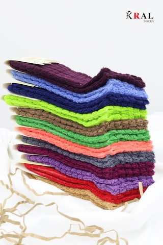 Kadın Kabartma Kışlık Ters Havlu 3 Çift Karma Renk Çorap Seti Çok Renkli