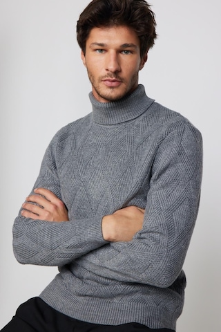 Tudors Slim Fit Dar Kesim Tam Balıkçı Yaka Desenli Gri Erkek Triko Kazak-29718-gri Gri