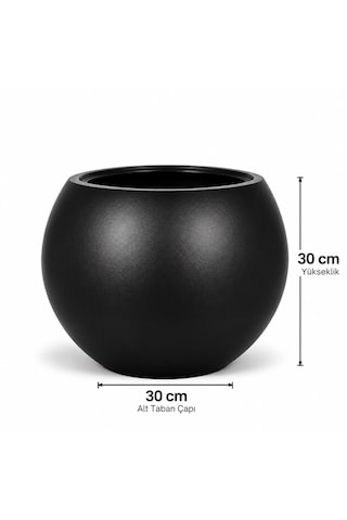 Siyah Yuvarlak İç Ve Dış Saksı Seti 27 Litre Dış Saksı 9,5 Litre İç Saksı Modern Dekoratif Büyük Boy Saksı -