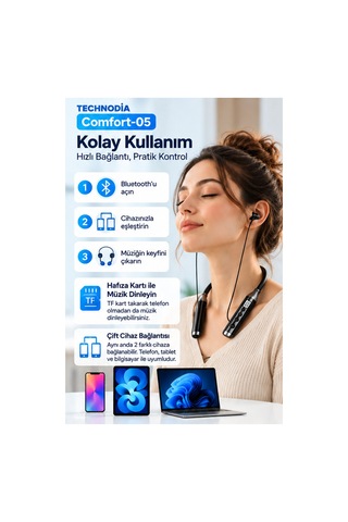 Technodia Comfort-05 Bluetooth 5.4 Boyun Tipi Kulak İçi Kulaklık