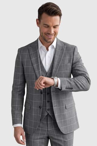 Deepsea Erkek Koyu Gri Slim Fit 3 Lü Takım Elbise Yelekli Ekose Desenli Çift Düğme Takım Elbise 2600501