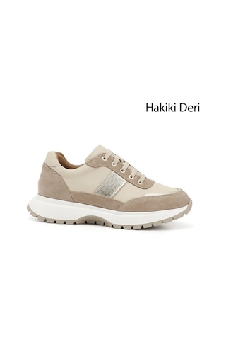 Gönderi(R) Gönderi R Bej Dolgu Taban Lastik Bağcıklı Hakiki Deri Sneaker Bej