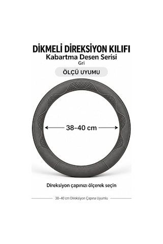 Trobus Peugeot Rifter 2024 Ve Sonrası Uyumlu Dikmeli Direksiyon Kılıfı Kabartma Desen Gri