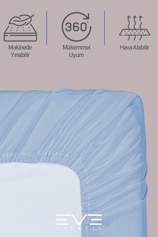 Eve Tekstil Fitted Yüksek Kaliteli Penye Kumaş Tek Kişilik Lastikli Çarşaf Mavi