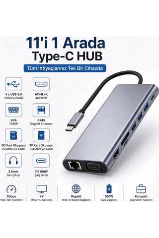Lexroo Denshi 11'i 1 Arada Usb-c Hub Type-c Çoklayıcı