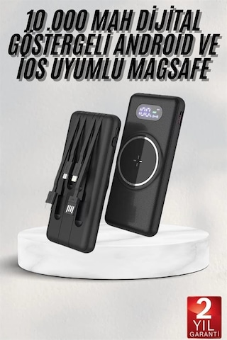 Wireless Powerbank 10000 Mah Led Ekranlı Dahili Kablolu Hızlı Şarj Diğer
