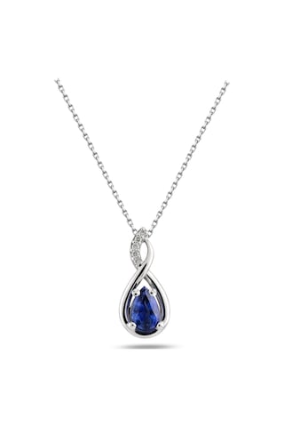 Brezza Lusso Jewelry Gümüş Su Damlası Pırlanta Model Safir Zirkon Taşlı Gümüş Kolye 45 CM