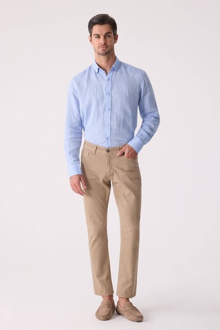 Erkek Bej Slim Fit Üst Cep Kanvas Pantolon
