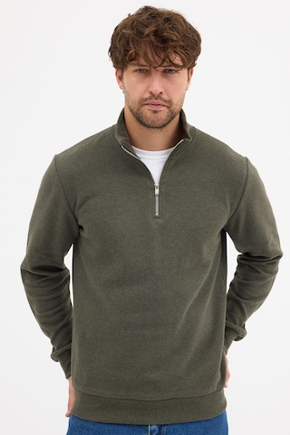 Mmetalic Erkek Haki Standart Fit Normal Kesim Pamuklu Yarım Fermuarlı Dik Yaka Pamuklu Sweatshirt Haki