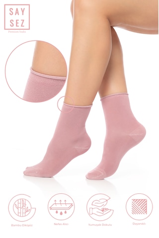 Bambu Kadın Lastiksiz Gri-pembe-lila Soket Dikişsiz Çorap 3'lü Çok Renkli