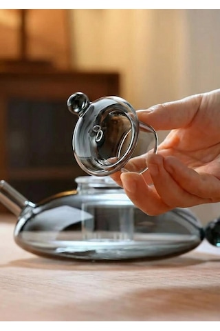 Kinu Füme Borosilikat Cam Demlik - 650 Ml, Oval Füme