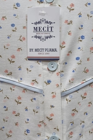Mecit Pijama Mecit 6362 Mavi Boydan Düğmeli Büyük Beden Kadın Pijama Takımı