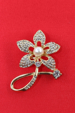 Gold Renkli İncili Yasemin Çiçeği Broş. Taşlı Tasarım Broş. Yaka İğnesi Broş. Yasemin Çiçeği Broş. Gold