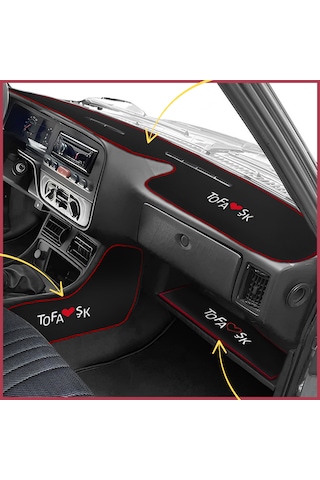 Tofaş Şahin Doğan Kartal Yüksek Torpido Halısı & Vites Konsol Yan Halı & Torpido Alt Sehpa Örtüsü Siyah