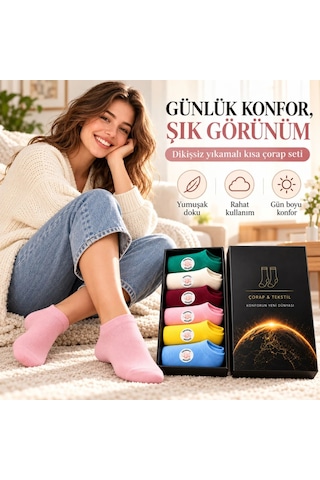 Ren.ga.renk Kadın Dikişsiz Patik Çorap 6'lı Kutulu Seti Renkli Yıkamalı Günlük Sneaker Çorabı Hediyelik Paketi Renk: Çok Renkli Beden: 36-40 Adet: 6 Rengaren