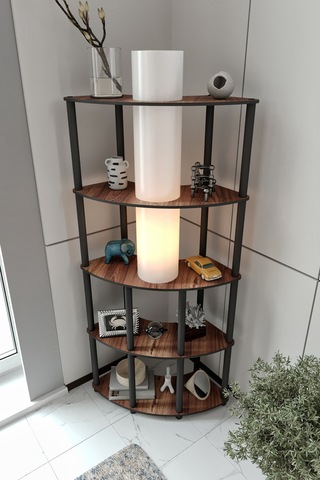 Conrad Köşe Kitaplık Çift Yön Kullanım Madran Ceviz Lambader Şapka Rengi