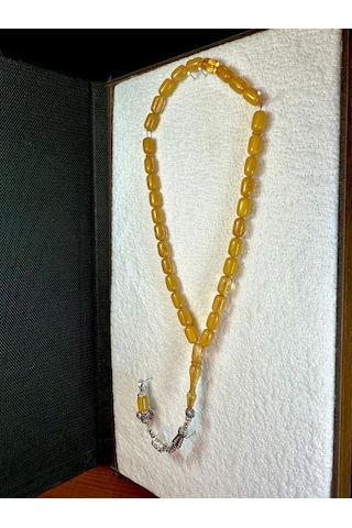 Ateş Kehribar Tesbih Sarı Hareli Kapsül Kesim T-228