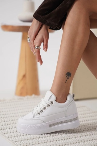 Trendella Beyaz Kadın Gizli Topuklu Sneaker Tr04ms01b