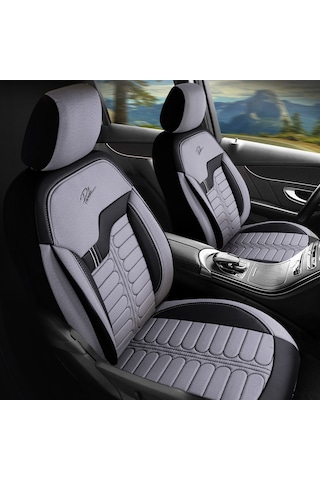 Panda Londra Serisi İngiliz Jakar Kumaş Oto Koltuk Kılıfı - Açık Gri - Siyah