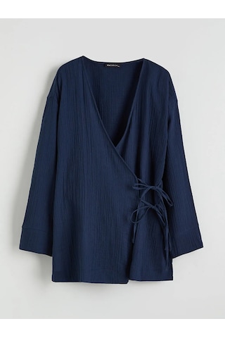 Lc Waikiki Lacivert Kruvaze Yaka Dokulu Kadın Müslin Kimono