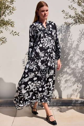 Bigdart Kadın Siyah Beyaz Viskon Tesettür Elbise 2423 001