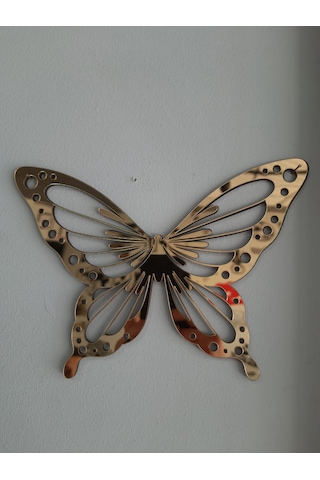 Kelebekler Üçlü Gold, Gümüş Ve Rose Aynalı Pleksi Dekoratif Tablo