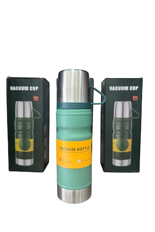 Thermohis 6158 Çelik Termos 3 Bardaklı Set Yeşil