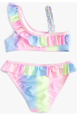 Koton Bikini Takımı Fırfırlı Tek Omuz İnce Askılı Pembe Desenli 4skg00002mm Pembe