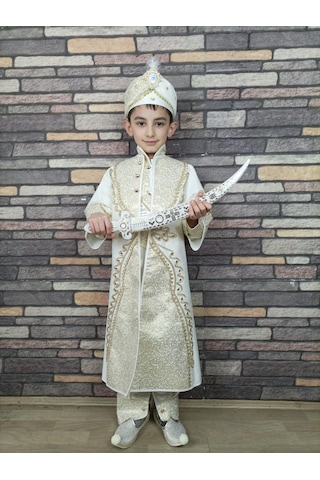 Krem Altın Şehzade Model Sünnet Kıyafeti (0-10 Yaş)
