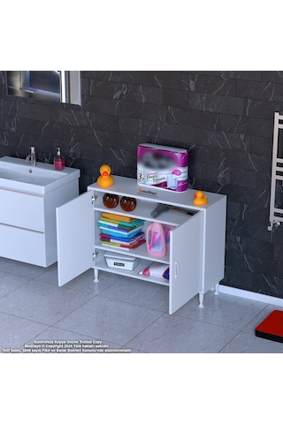 Modilayn Söke 100x75x32,5 Cm Lik Küçük Alanlar İçin Akıllı Çözümler 2 Kapaklı 3 Göz Raf Dolap Beyaz