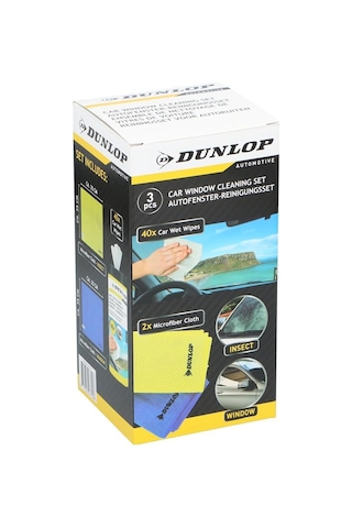 Dunlop Dun103 Cam Temizlik Seti 2 Adet Mikrofiber Bez 35x35 Cm 250 G/m² + 40 Adet Temizleme Mendili