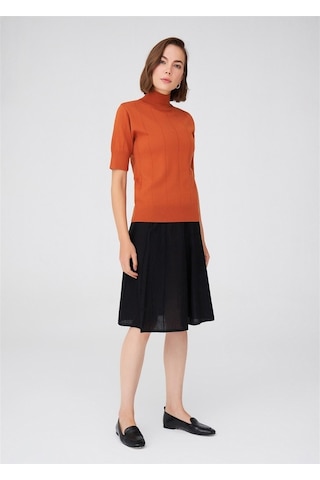 Peraluna Balıkçı Yaka Kısa Kollu İnce Basic Kadın Triko Bluz-Turuncu